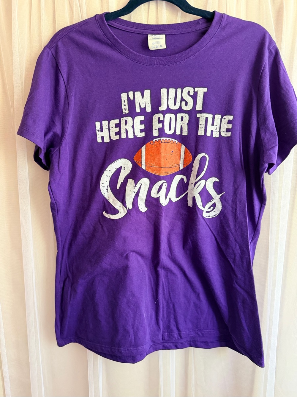 Port and Company Purple Football tee Ravens or Vikings sz L. Women’s Fun
